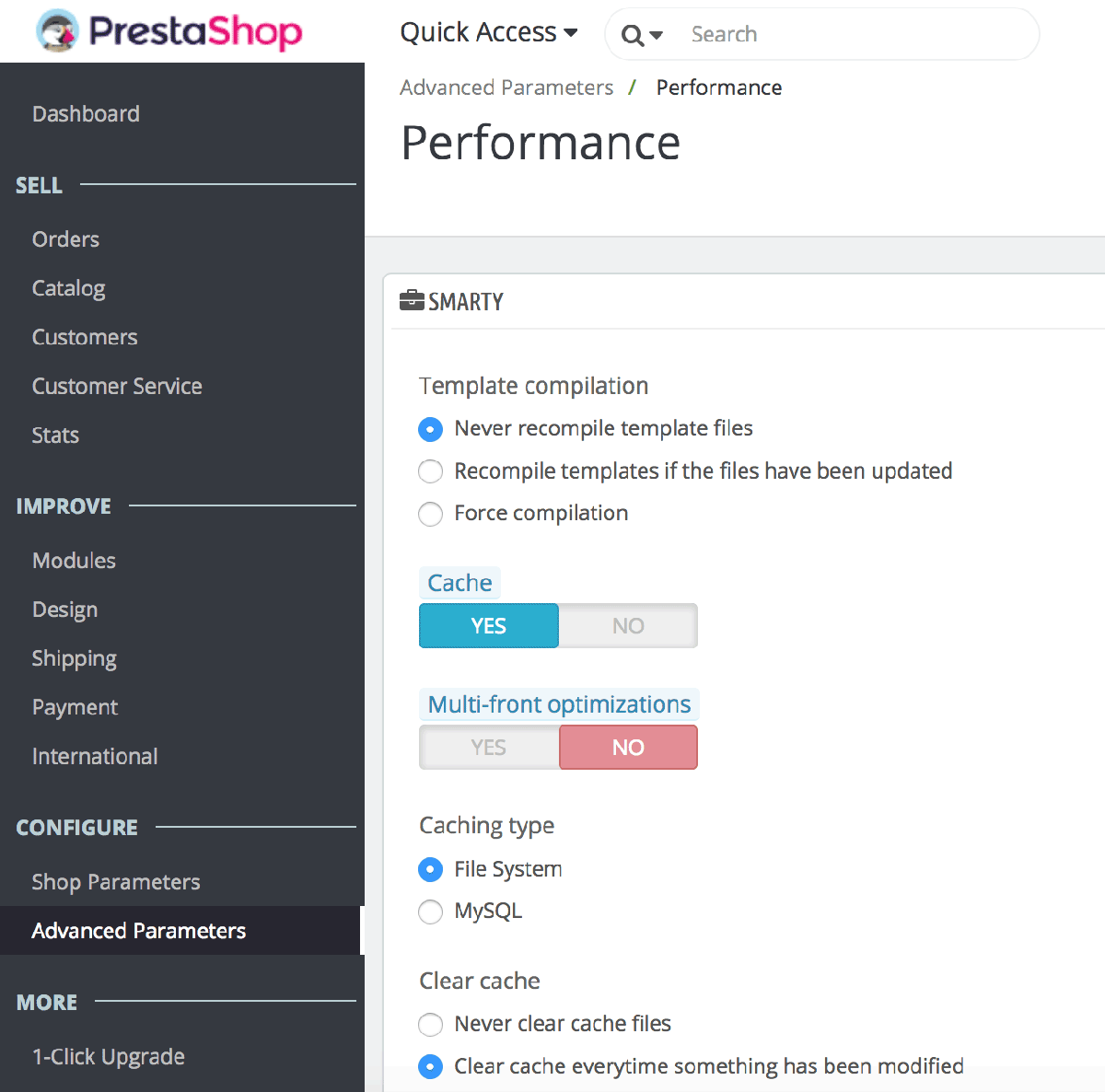 PrestaShop Smarty configuration