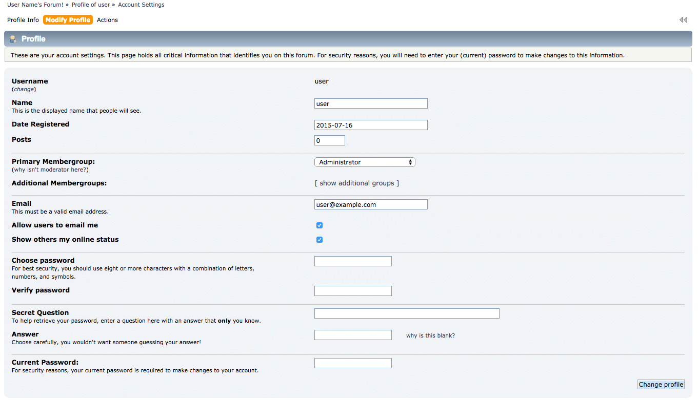 Simple Machines Forum password change