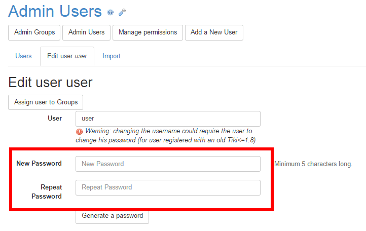 Password configuration