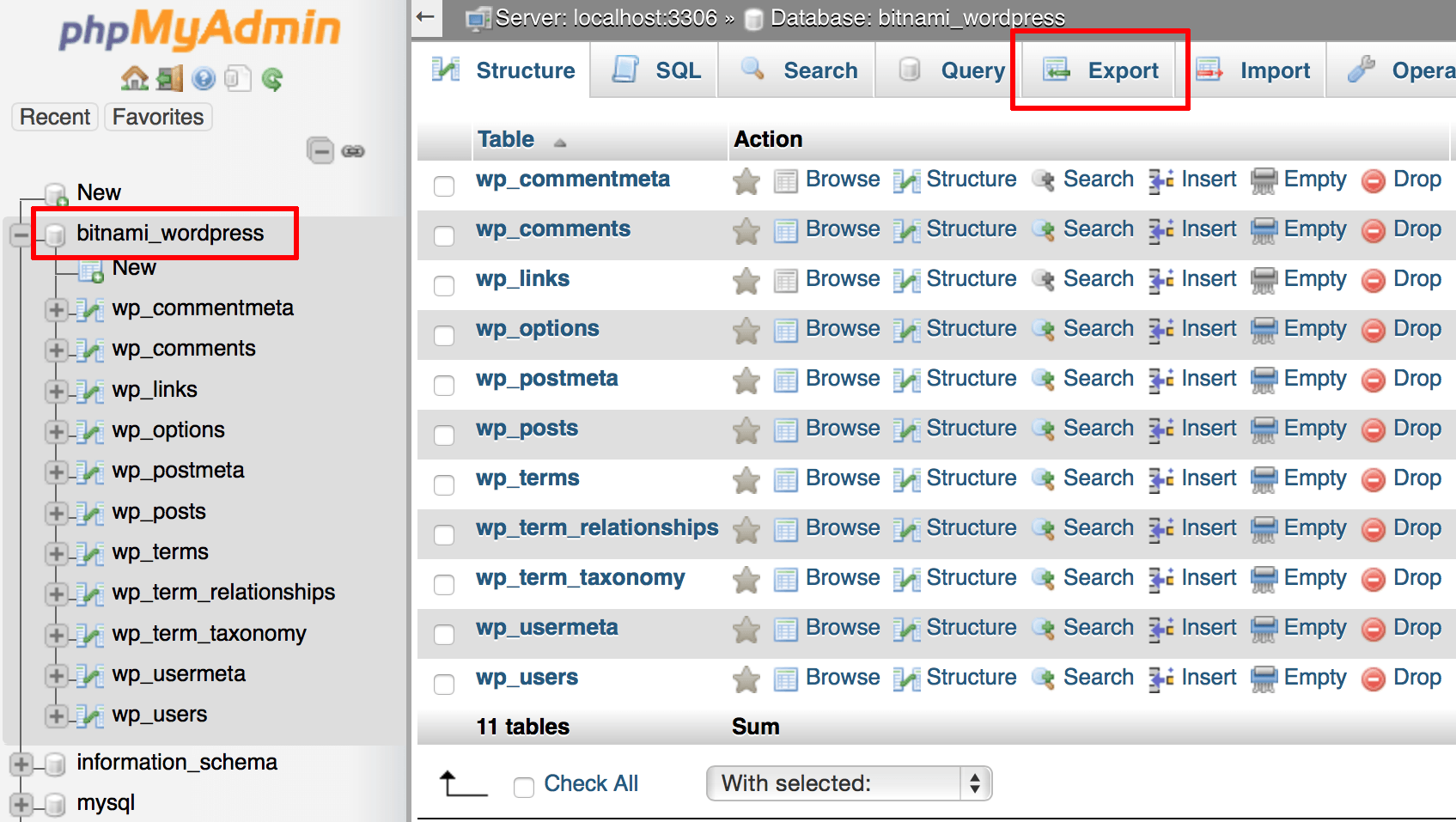 export phpmyadmin database