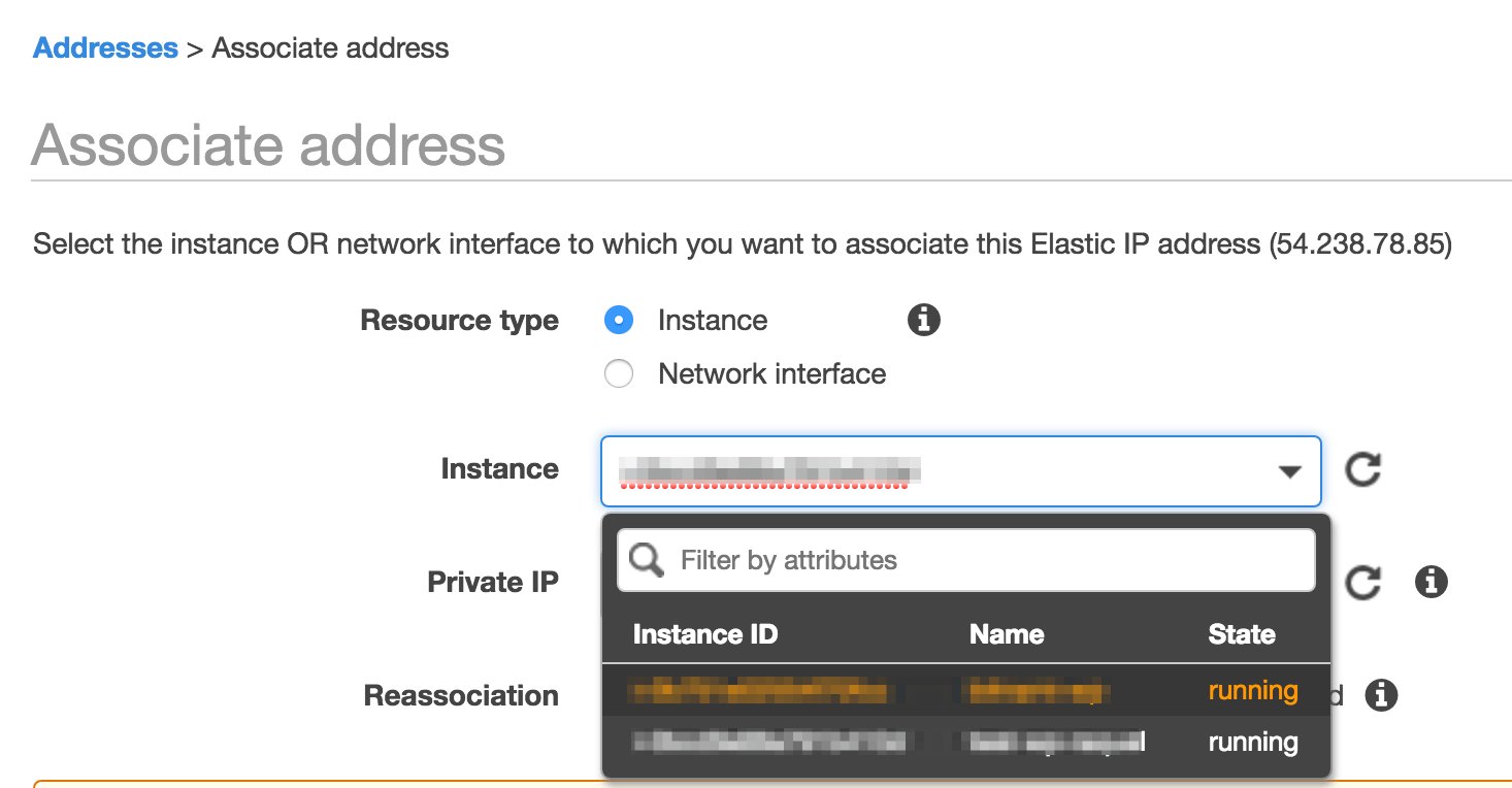 Associate IP address to the instance