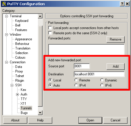 putty ssh tunnel linux