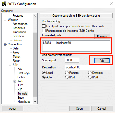 putty ssh tunnel windows 7