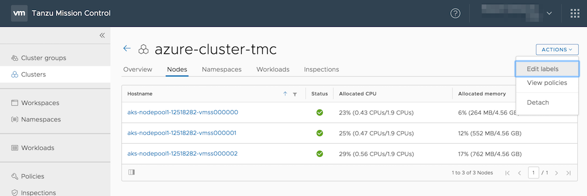 Overview actions for an attached cluster