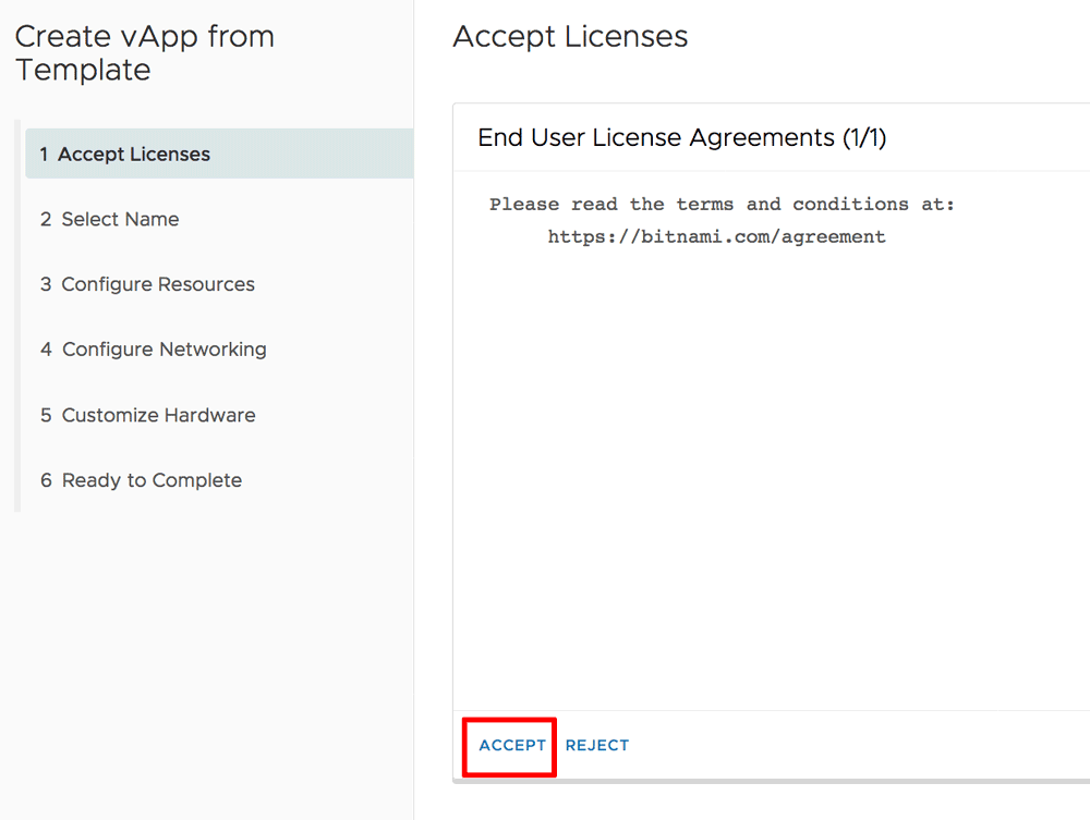Accept license for vApp in vCloud Director