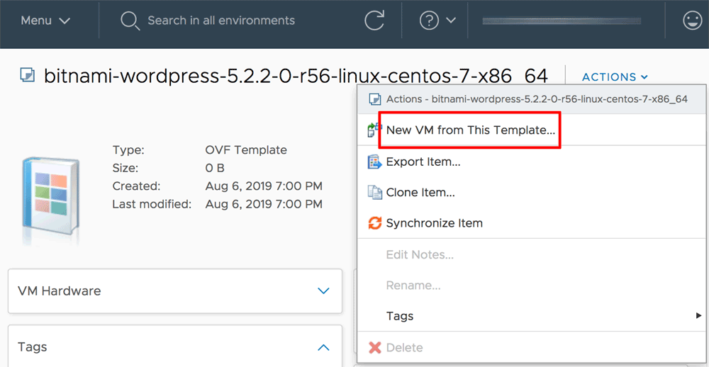 Create new VM from the selected template
